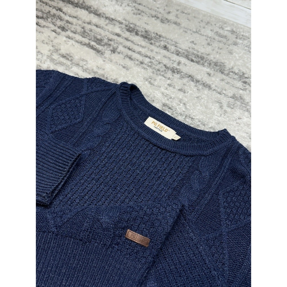 PG Field Men's Cable Knit Sweater Fair‎ Isle Pullover Acrylic Fisherman Large